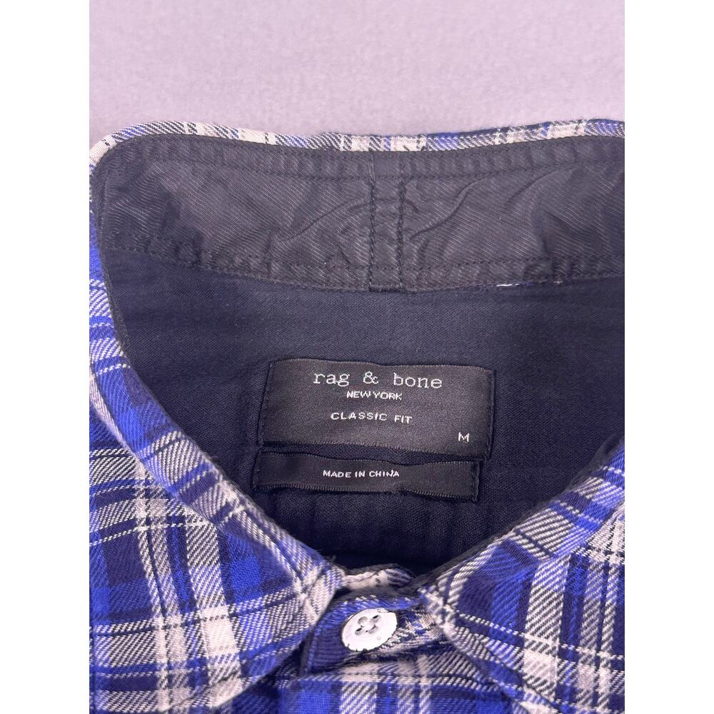 Rag & Bone Blue White Plaid Men’s Button Down Shirt Classic Fit Size Medium - Picture 7 of 11